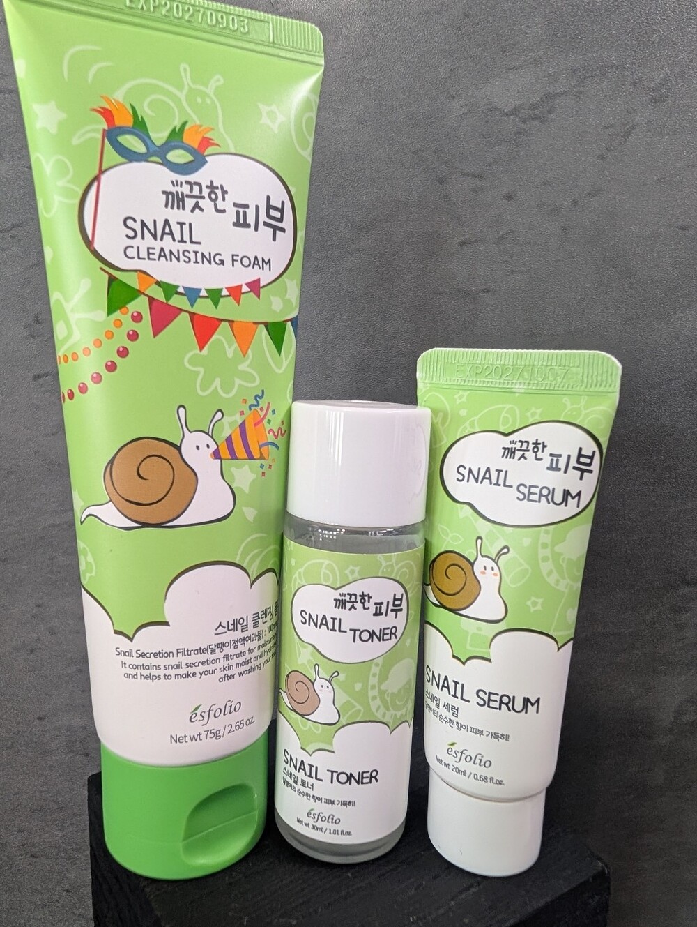 Esfolio Pure Skin Snail Skincare 3 Piece Set Cleanser Toner Serum K-Beauty